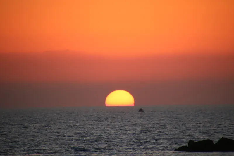 Sunset over the sea at Agadir beach, Morocco, photographed in 2018.