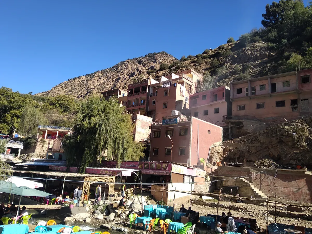 Mountain landscape and village scenery in Setti Fatma in the Ourika Valley near Marrakech.
