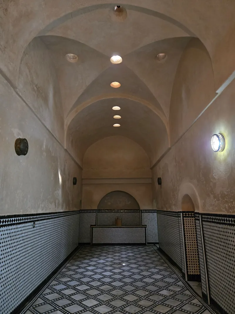 Tiled hot room in the men's section of Hammam Saffarin in Fes