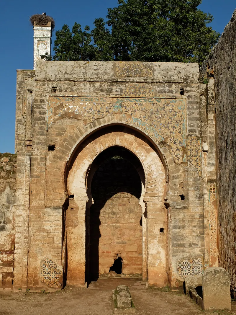 Zellij-decorated gateway to the madrasa at Chellah in Rabat