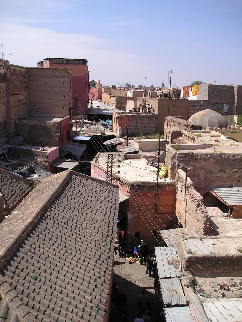 Rooftops and low buildings in the Marrakech medina