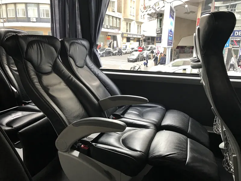 Seats inside a CTM Premium coach photographed in Casablanca
