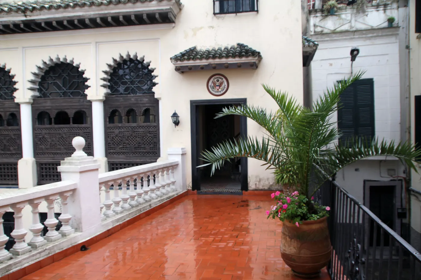 Tiled courtyard passage and doorway at the Tangier American Legation in Tangier, Morocco