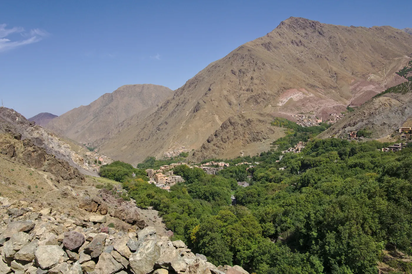 Wide view over Imlil Valley in Toubkal National Park, Morocco