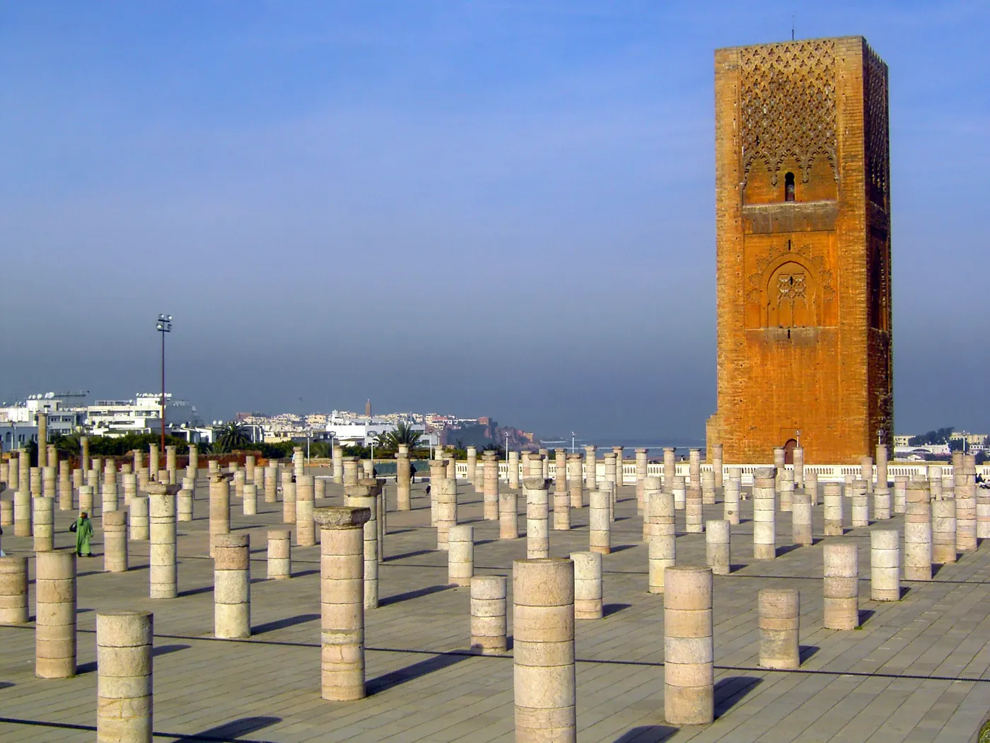 Hassan Tower rising behind the columns of the unfinished mosque in Rabat